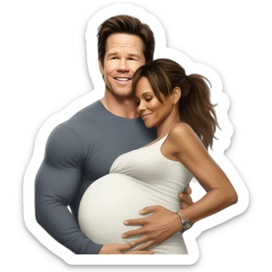 Pregnant mark Wahlberg being hugged by Halle berry sticker