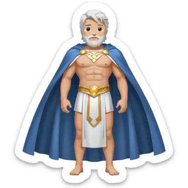 fullbody silverhair shirtless god ZEUS, white robe over shoulder and cape, standing still sticker