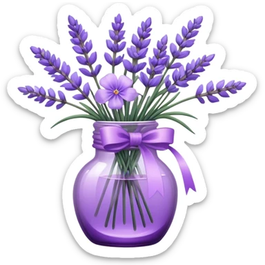 aesthetic bow in light purple , purple glass bottle and in it a beautiful bouquet of lavender sticker