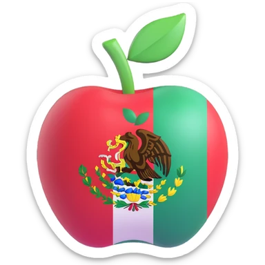 an apple with a Mexican flag pattern, bold colors, 3D style, no text sticker