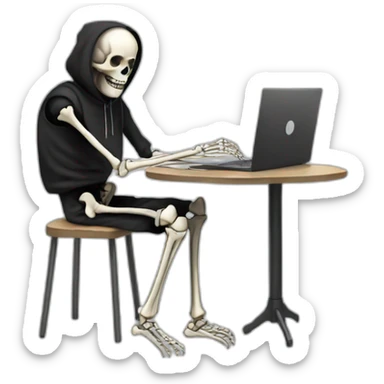 Skeleton with laptop in black hoodie sticker