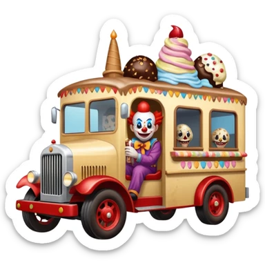 Crazy killer Clown’s Jenkins 4wd monster 1924 freight liner racing ice cream with chocolate, nuts and sprinkles dream house food truck  sticker