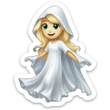 a blondie girl dressed as a ghost moving up the floor going to a party sticker