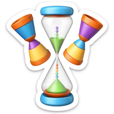 a juggling toy shaped like an hourglass: two colorful cones connected at the tips, spinning in the air sticker