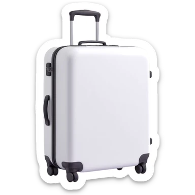 white suitcase on wheels with handle, 3D Emoji style, soft shadows and highlights, pure white color, transparent background, no decoration sticker