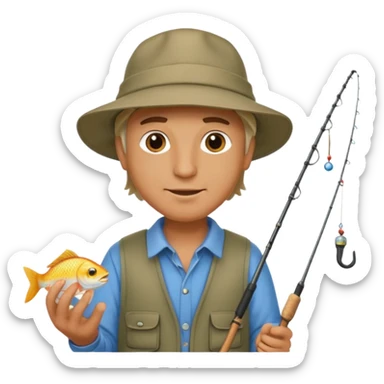 a man holding a fishing rod sticker