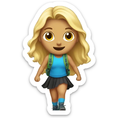 Girl hiking on mountain wearing tutu with blonde hair sticker