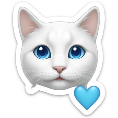 White cat with blue love and white love sticker