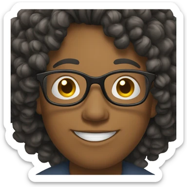 teacher in glasses with long curly black smiling sticker