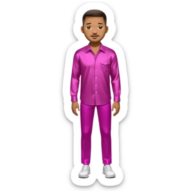 Will Smith with dark brown hair, metallic fuchsia dress shirt, metallic white pants sticker