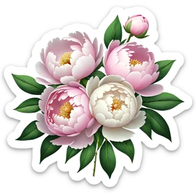 White and pink peonies  bouquet sticker