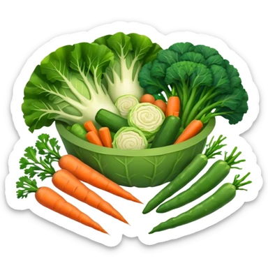 Mixed vegetables (chunks of cabbage, broccoli florets, green beans, sliced carrots, sliced zucchini) sticker