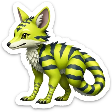  cool handsome gorgeous realistic zig-zag-patterned striking yellowish-pastel-lime-green-white-gradiented with dark undertones, white underside, thunderous stormy edgy badass realistic Vernid-Sergal-Genet-Trico-species by LiLaiRa, full body sticker