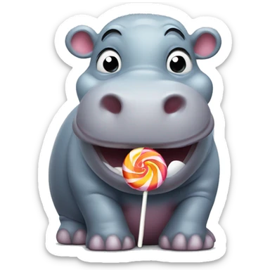 Smiling Hippo with lolly pop sticker