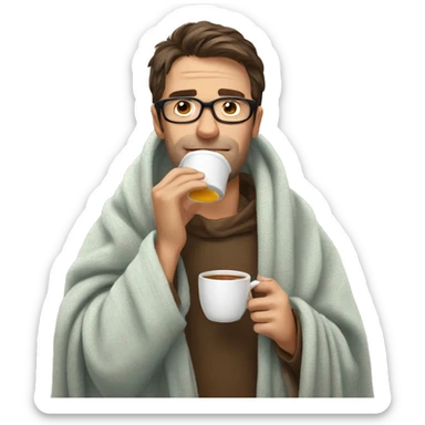 a guy in glasses drinking tea in a blanket sticker