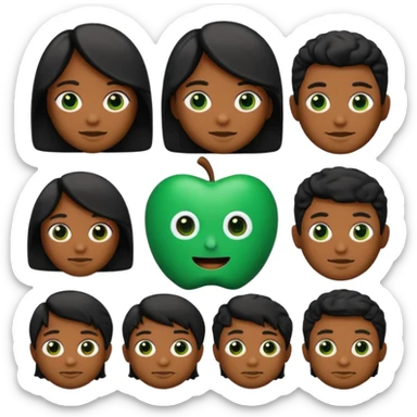 Crie um Memoji/emoji em estilo 3D, com pele verde, expressão assustada, olhos grandes castanhos, sem óculos. Cabelo curto e cacheado, bagunçado, de cor preta. Inclua pequenos detalhes como marcas sutis no rosto, mantendo o estilo cartoon da Apple. Use iluminação suave e fundo branco. sticker
