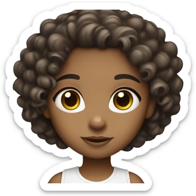 Chibi style. A girl. Dark browner curly hair. Blue eyes. Light skin. sticker