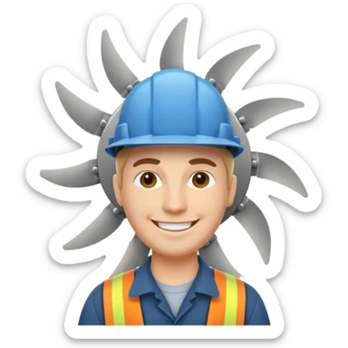 Engineer with spinning turbine hat sticker