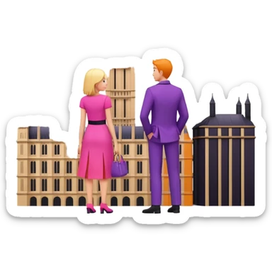 London Big ben and couple is seeing toward big ben and keep couple dress colourful pink,purple,orange,black and some lights sticker