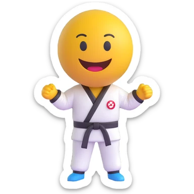 3D smiley emoji, round shape, wearing taekwondo uniform, sporty face, transparent background (taekwondo) sticker