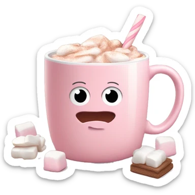 Light Pink mug of hot chocolate with marshmallows  sticker