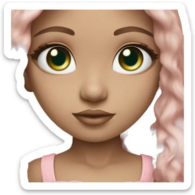 Forest green doll eyes, brown hair, feminine, pink, girl, angelic sticker