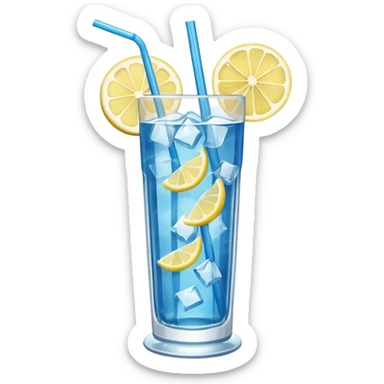 A tall glass of blue lagoon with lemon slices, ice cubes, and a curved straw.
 sticker