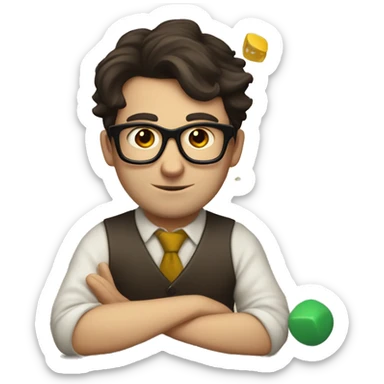 Nerdy white guy with dark hair playing board games sticker
