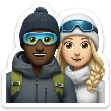 White Couple with ski goggles and beanie  sticker