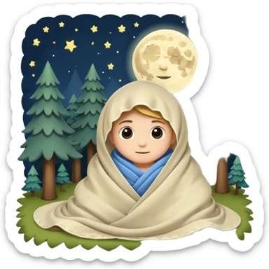 moon tucked into blanket by tiny forest alchemist sticker