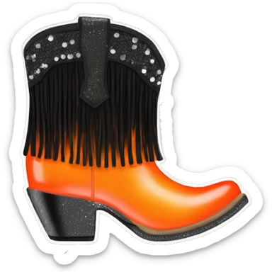 Realistic short neon Orange to black ombre fashion cowgirl boot with sparkly shiny glitter fringe on them. sticker