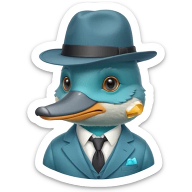 cute light blue turqiouse platypus head with a detective hat and monocle on his eye, no  hands, looks like a platypus but blue, the hat and suit are not blue sticker