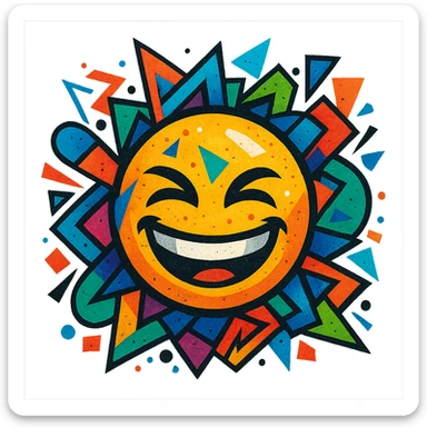 graffiti style emoji, abstract, geometric shapes, vibrant colors, dynamic composition sticker