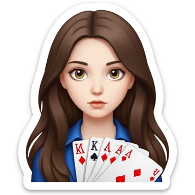  beautiful pale brunette girl with long hair poker face sticker