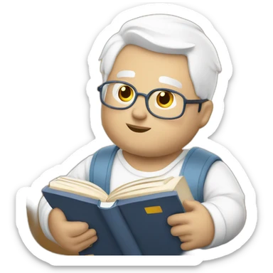 male chubby angel with white hair and books sticker
