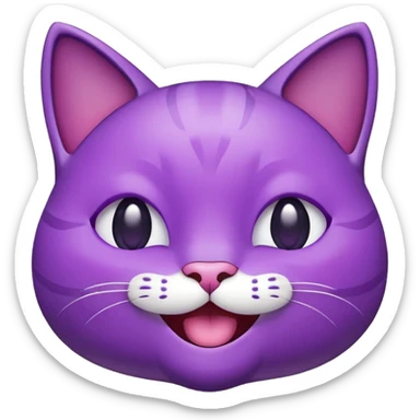 Happy gleeful purple emoji cat face with smiling closed eyes, enthusiastic, excited  sticker