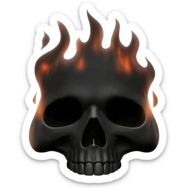 generate a black skull with a black crown burning brightly in a black flame sticker