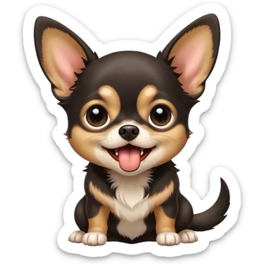 A high-resolution photo-realistic digital illustration of a cute black and tan chihuahua with big eyes yawning. sticker