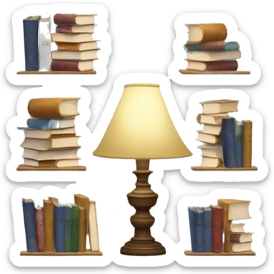 Lamp and stacks of books  sticker