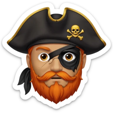 Pirata con un parche grande y negro que le cubra un ojo y con barba anaranjado sticker