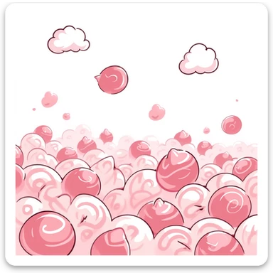 A4 size vertical, high resolution, pink candy-inspired background, Japanese illustration style, hand-drawn, with candies and dreamy pastel tones, no text, for avatars or print, soft and whimsical sticker