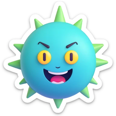 Uranus emoji with a wild, energetic face, blue-green planet, jagged electric effects, thin rings, symbolizing chaos and revolutionary ideas sticker