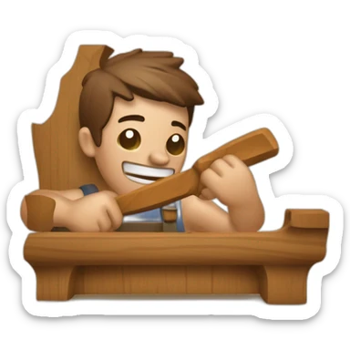 Wood carver carves sticker