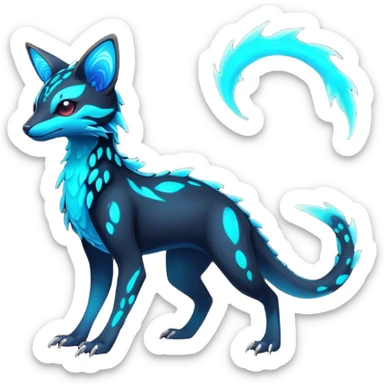 Rare realistic dark-neon glowing bioluminescent edgy badass epic pretty beautiful handsome gorgeous aesthetic colorful vibrant Vernid-Trico-species-Fakemon-creature by LiLaiRa, 4 legs, 1 tail, random markings, (full body) sticker
