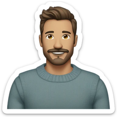 Contemporary dancer man, mustache and beard, undercut brown hairs, blue sweater  sticker