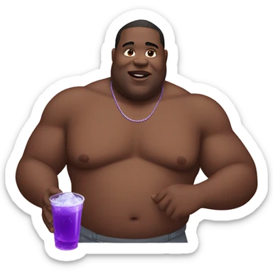 fat black man shirtless holding a double cup of grape soda with ice sticker