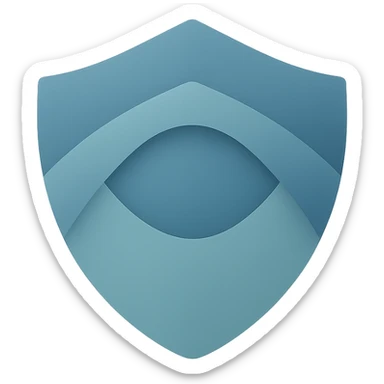 Minimal, high-end logo for 'Early Risk' app: geometric, macOS-style with soft gradients, subtle shadows, and calm, stable color palette (blues, teals, grays). No text, no checkmarks or arrows. Evoke proactive, reassuring, protective feel with abstract shield, eye, or layered geometric forms. Flat or lightly 3D, balanced, suitable for favicon and branding. Transparent background. sticker