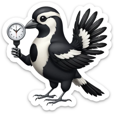 A magpie bird with a timer in hand sticker