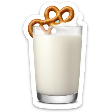 A glass of milk with a pretzel sticker