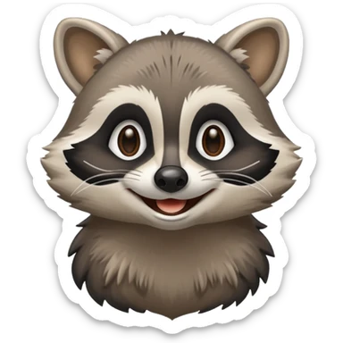 grey smiling raccoon, plain, no shadows sticker